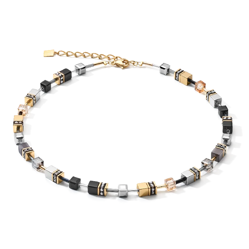 personalized gemstone necklaces -GEOCUBE® Necklace grey-gold