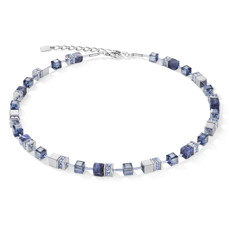 trendy pendants with gemstones -GeoCUBE® Necklace sodalite & haematite blue