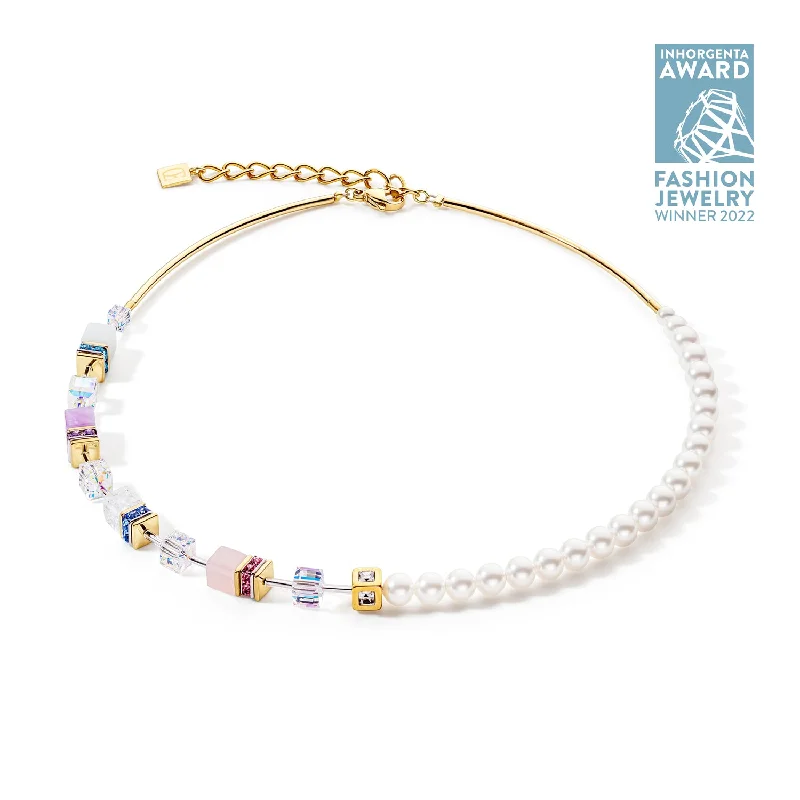 silver necklaces for special events -GeoCUBE® Precious Fusion Pearls necklace multicolour pastel