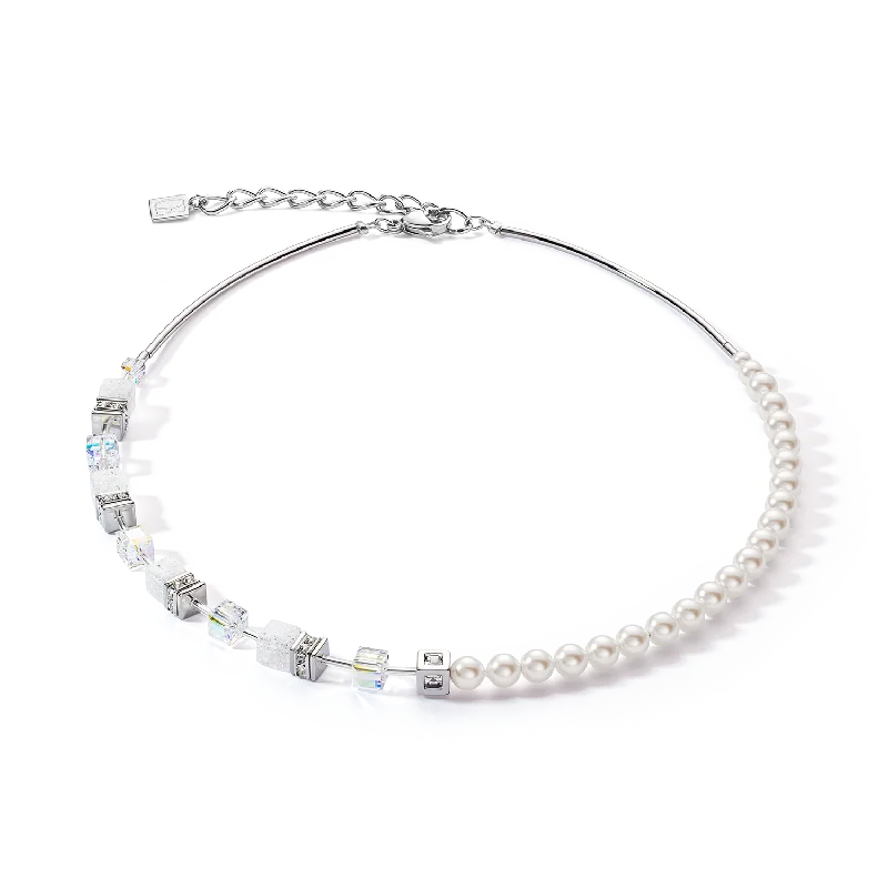 men's charm necklaces -GeoCUBE® Precious Fusion Pearls necklace white