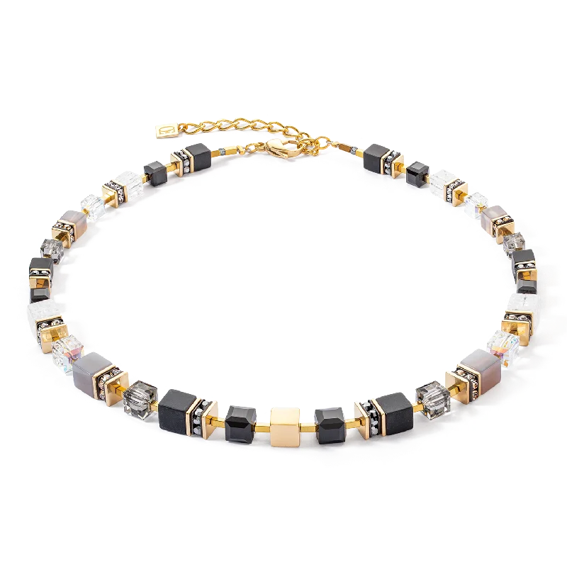 luxurious gold necklaces -GeoCUBE® Precious statement necklace gold-black