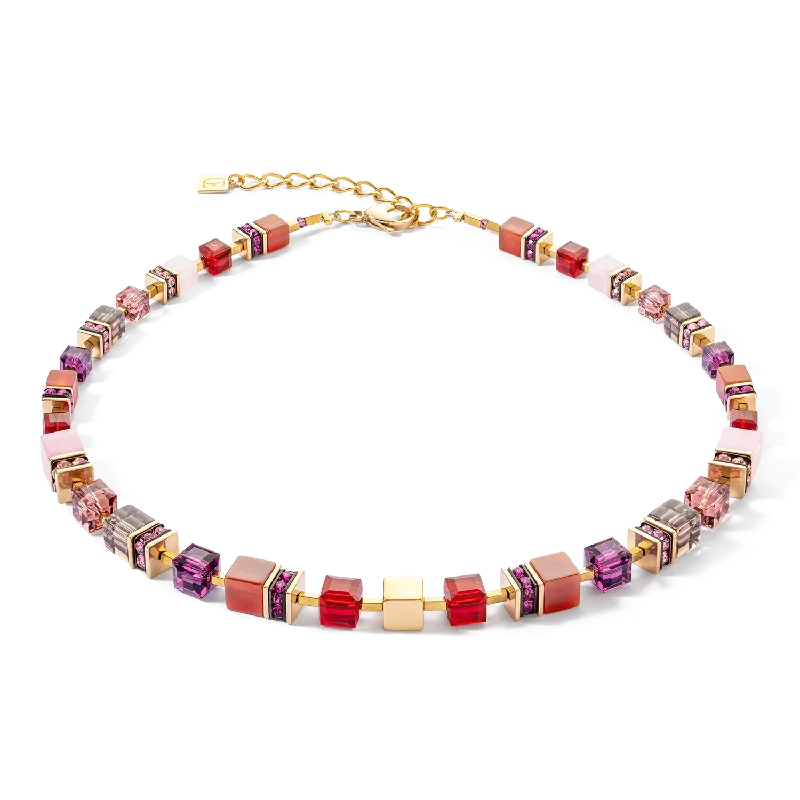 classic gold chain necklaces -GeoCUBE® Precious statement necklace gold-red