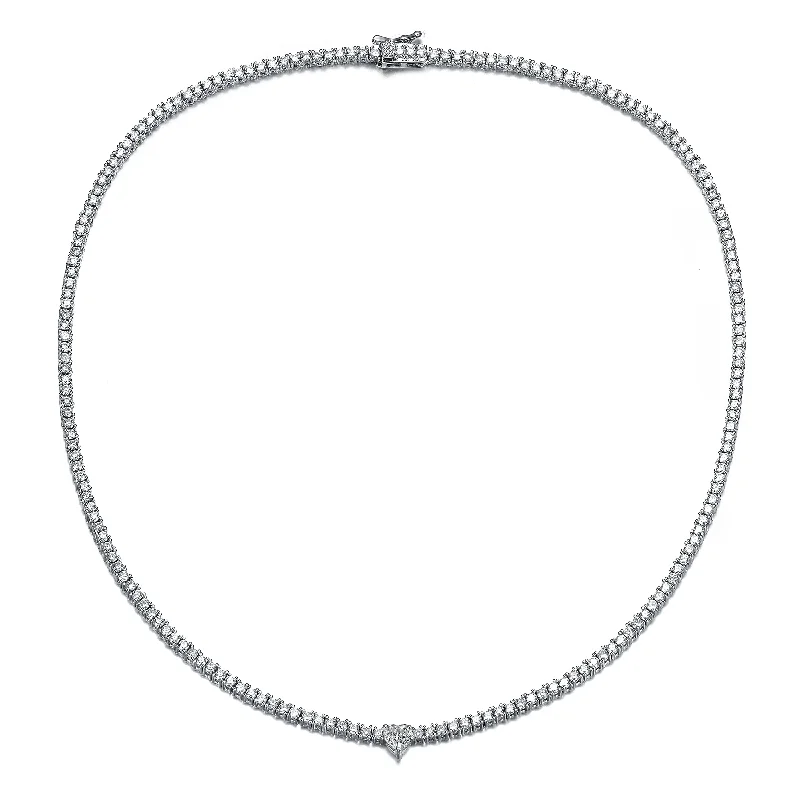 trendy silver chain necklaces -Cannes Heart Centerpiece Tennis Necklace