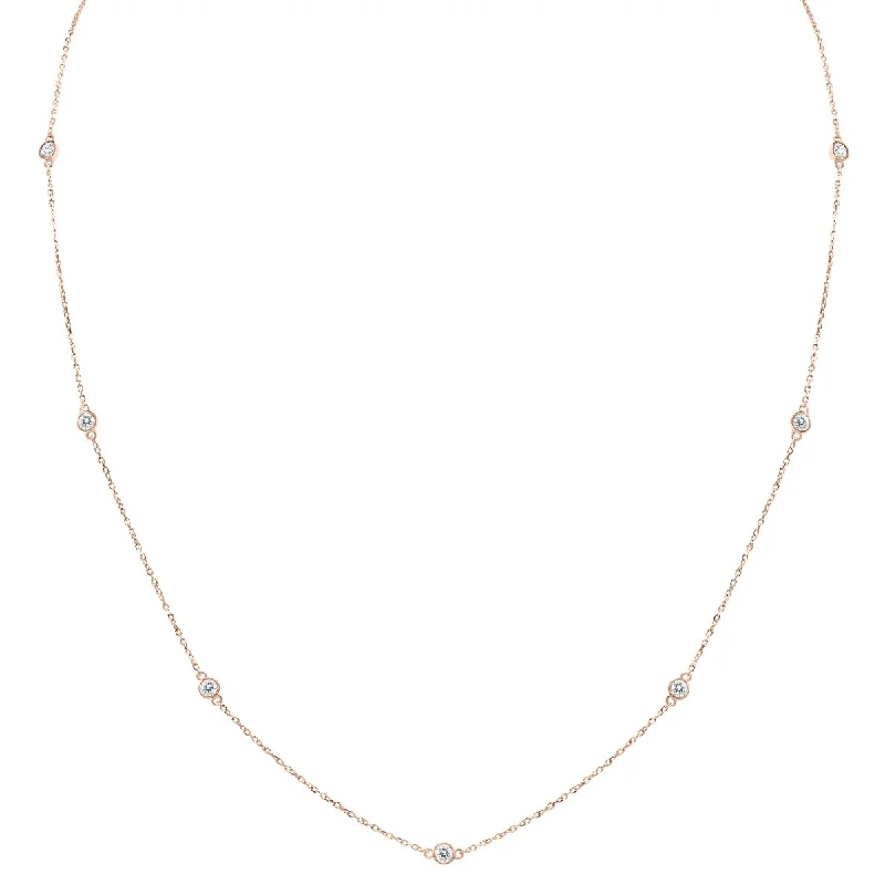 gemstone chain necklaces -Marquee 1/2 Carat TW Bezel Set Diamond Station Necklace in 14K Rose Gold