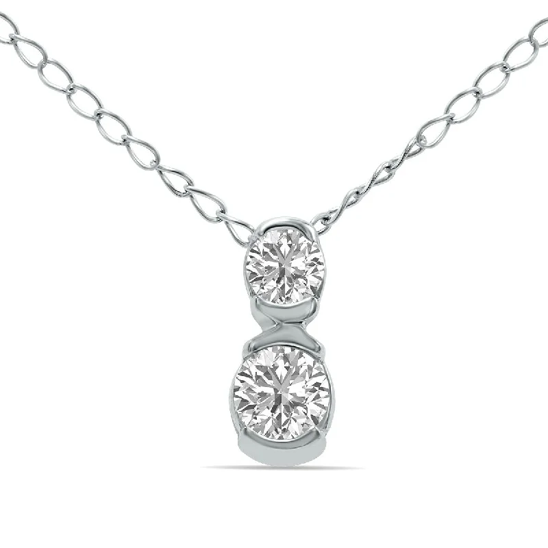 chunky gold necklaces with diamonds -Marquee 1/5 CTW Two Stone Lab Grown Diamond Pendant in 10K White Gold (F-G Color, VS1- VS2 Clarity)