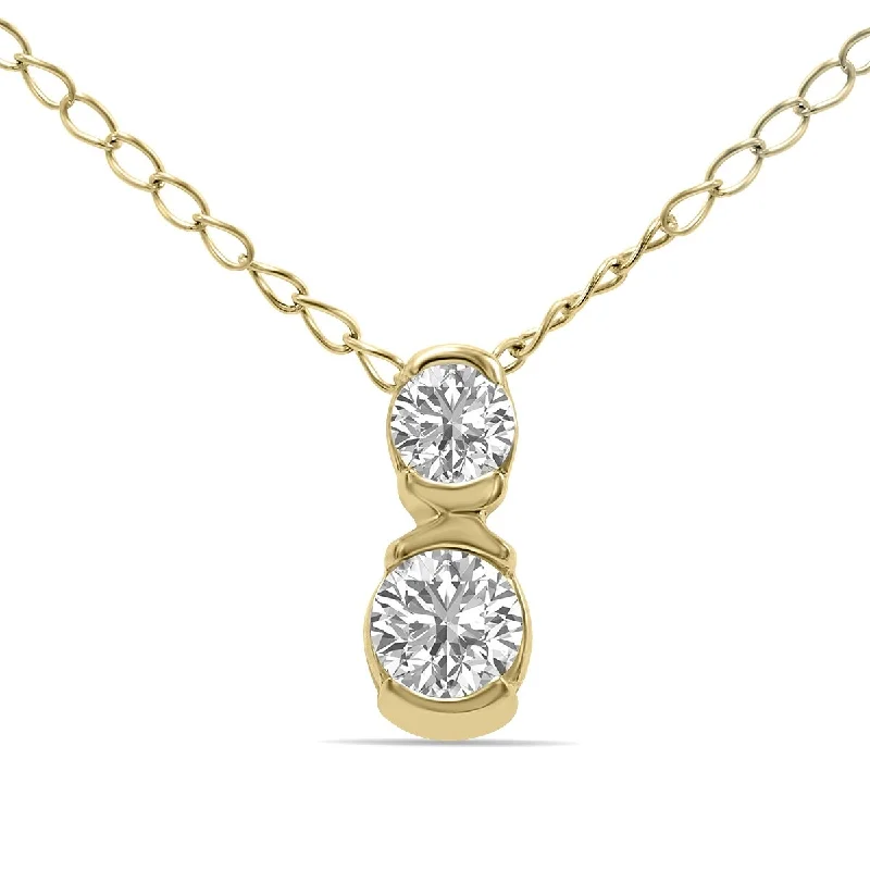 luxury heart necklaces for women -Marquee 1/5 CTW Two Stone Lab Grown Diamond Pendant in 10K Yellow Gold (F-G Color, VS1- VS2 Clarity)