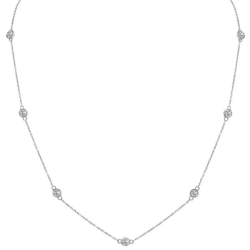 gemstone necklaces with unique designs -Marquee 1.50 Carat TW Bezel Set Lab Grown Diamond Station Necklace in 14K White Gold