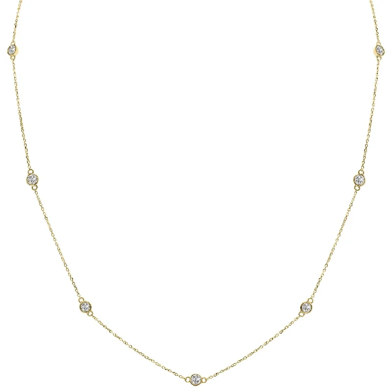 trendy silver pendants with diamonds -Marquee 1 Carat TW Bezel Set Lab Grown Diamond Station Necklace in 14K Yellow Gold