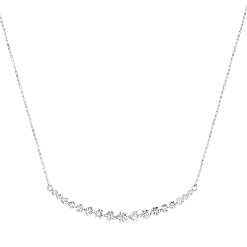 minimalist silver pendants -Marquee 1 Carat TW Diamond Smiley Bar Necklace in 14K White Gold