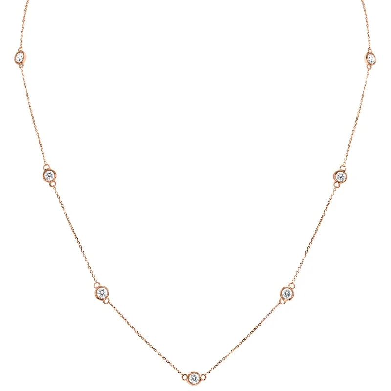 elegant necklaces with diamonds for gifts -Marquee 2 Carat TW Bezel Set Diamond Station Necklace in 14K Rose Gold