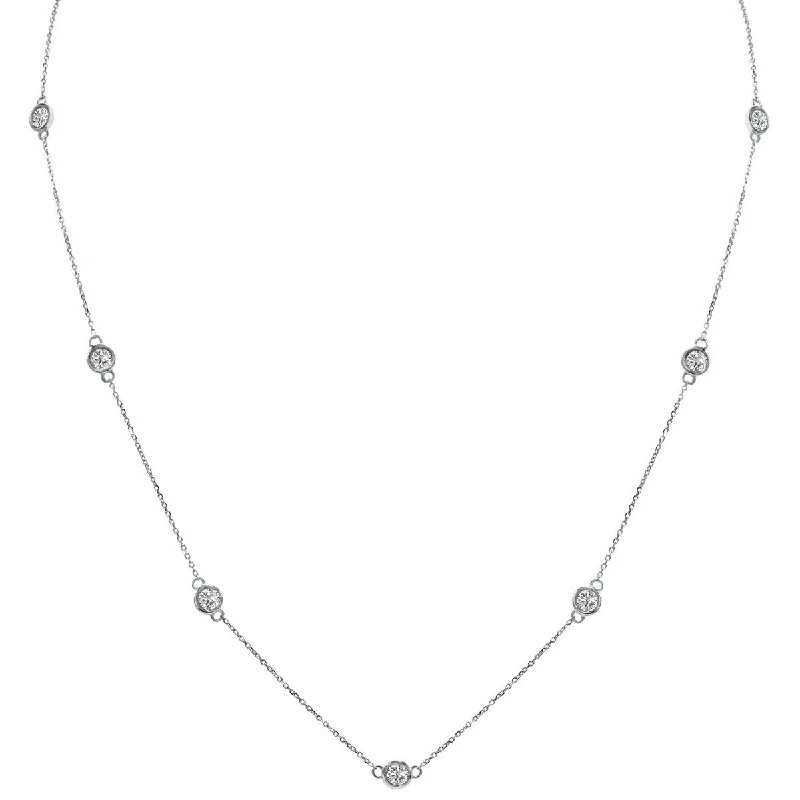 vintage pendant necklaces for men -Marquee 2 Carat TW Bezel Set Lab Grown Diamond Station Necklace in 14K White Gold