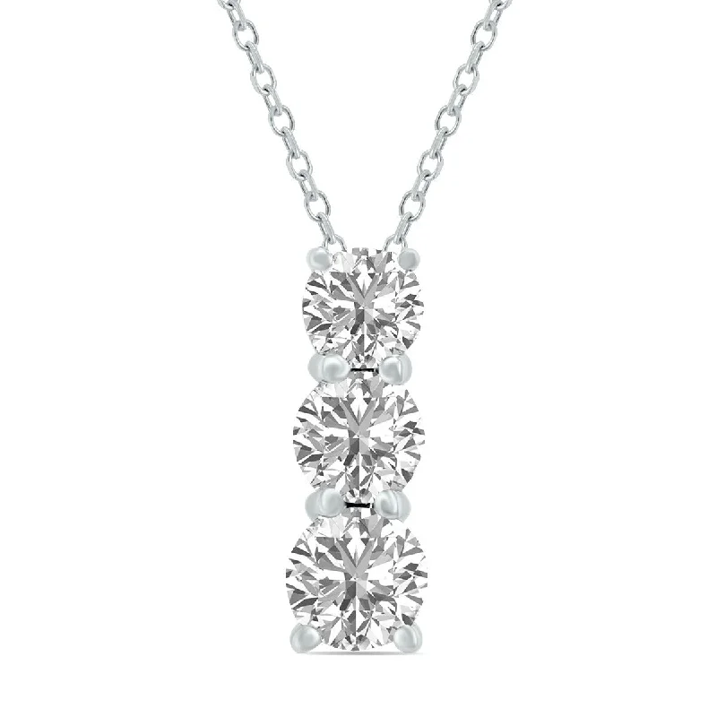 trendy diamond pendants -Marquee 2 CTW Lab Grown Diamond Three Stone Pendant in 14K White Gold