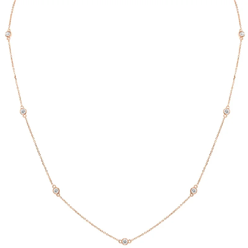 designer pendant necklaces with gemstones -Marquee 3/4 Carat TW Bezel Set Diamond Station Necklace in 14K Rose Gold