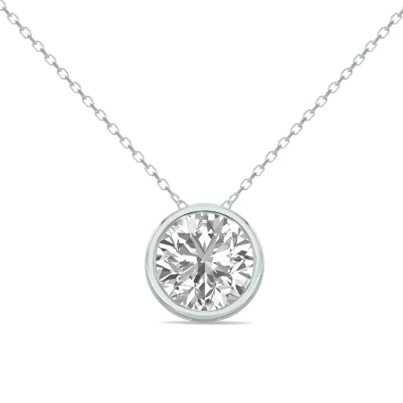 minimalist necklaces with charms -Marquee Certified 1.50 Carat Lab Grown Diamond Bezel Pendant in 14K White Gold