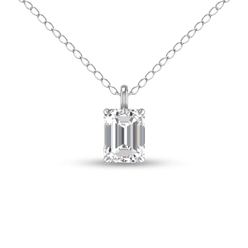 affordable gemstone pendant necklaces -Marquee Lab Grown 1/2 Carat Emerald Solitaire Diamond Pendant in 14K White Gold