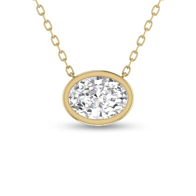 custom name necklaces for men -Marquee Lab Grown 1/2 Carat Oval Bezel Set Diamond Solitaire Pendant in 14K Yellow Gold