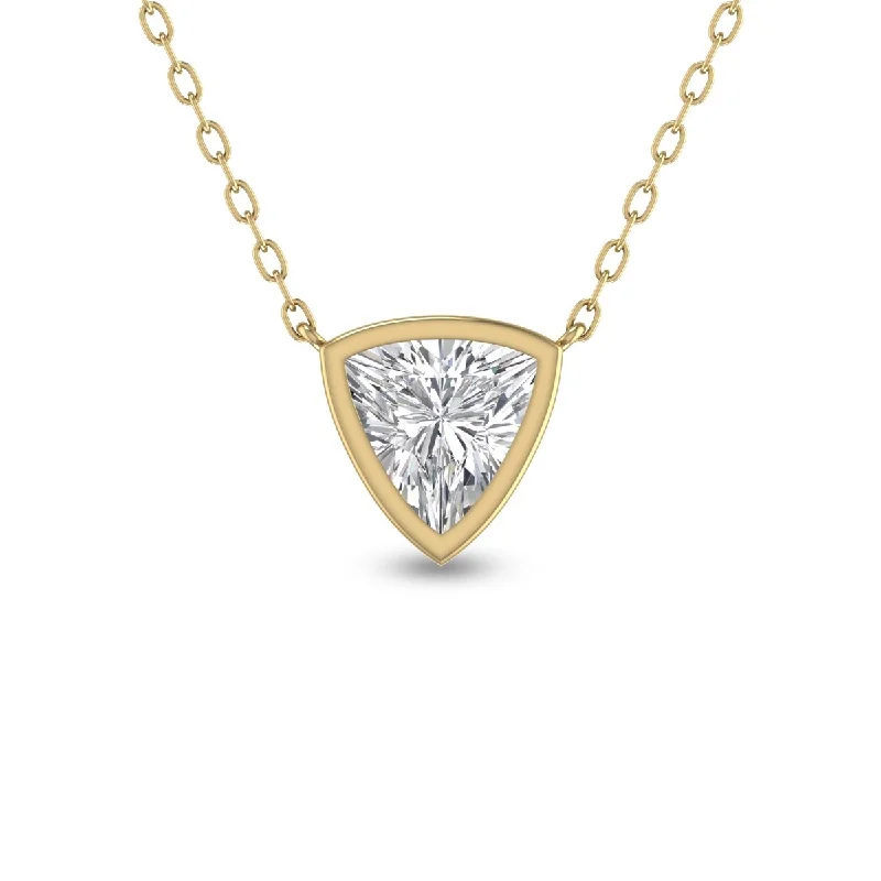 gemstone necklaces with silver pendants -Marquee Lab Grown 1/2 Carat Trillion Shaped Bezel Set Diamond Solitaire Pendant in 14K Yellow Gold