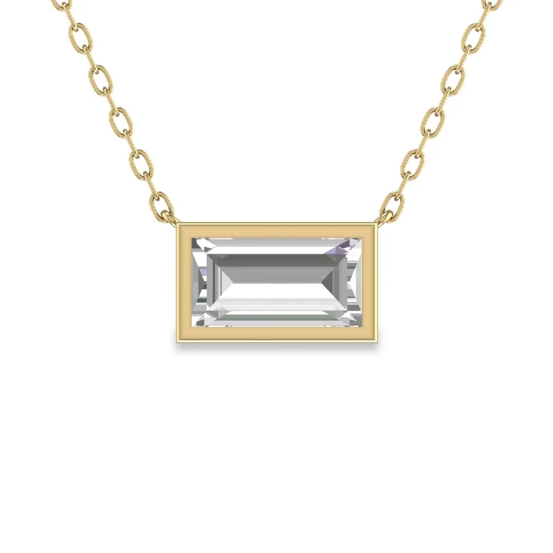 men's charm necklaces -Marquee Lab Grown 1/4 Carat Baguette Bezel Set Diamond Solitaire Pendant in 14K Yellow Gold