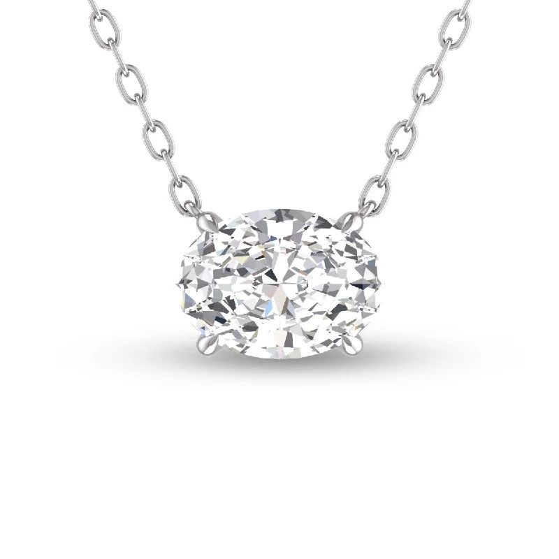 diamond heart necklaces for weddings -Marquee Lab Grown 1/4 Carat Floating Oval Diamond Solitaire Pendant in 14K White Gold