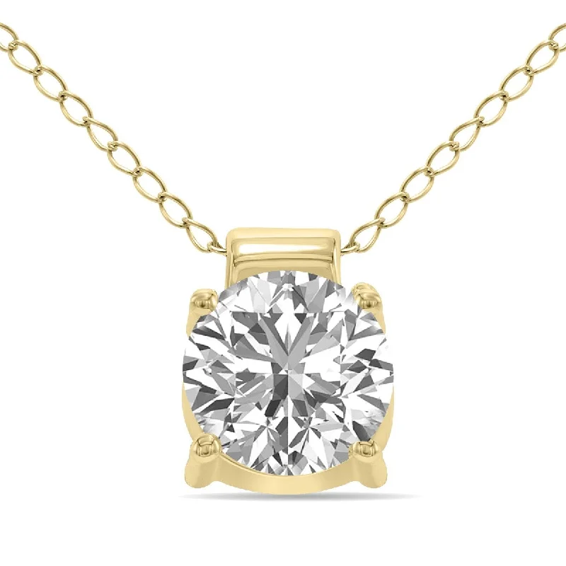 silver necklaces with gemstones -Marquee Lab Grown 1 Carat 4 Prong Diamond Solitaire Pendant in 14K Yellow Gold (F-G Color, VVS Clarity)