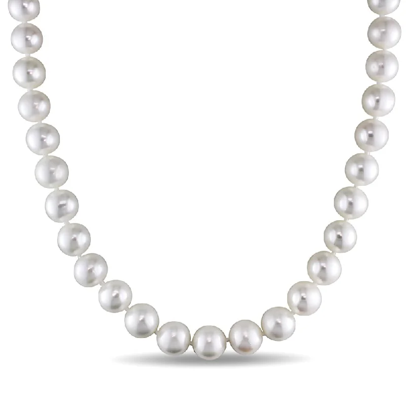 trendy silver chain necklaces -Miadora 14k White Gold Cultured Freshwater Pearl Strand and Diamond Accent 18 inch Necklace (11.5-12.5mm)