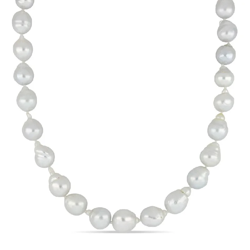 elegant gemstone chain necklaces -Miadora 14k White Gold Natural Shape South Sea Cultured Pearl Graduated Necklace (10-13 mm)