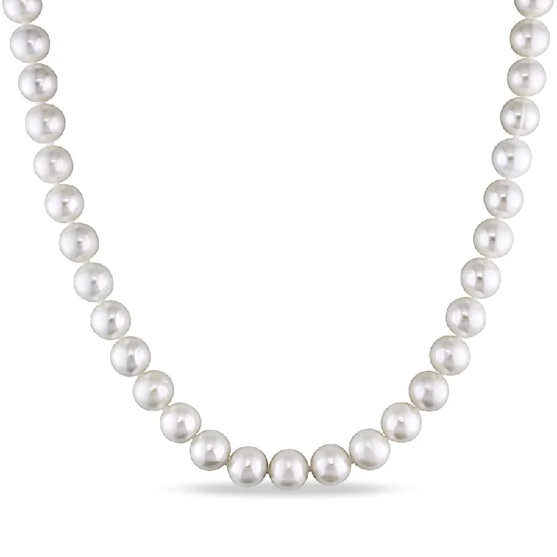 gold chain necklaces for formal wear -Miadora Cultured Freshwater Pearl Strand Necklace with Sterling Silver Ball Clasp (8-9mm)