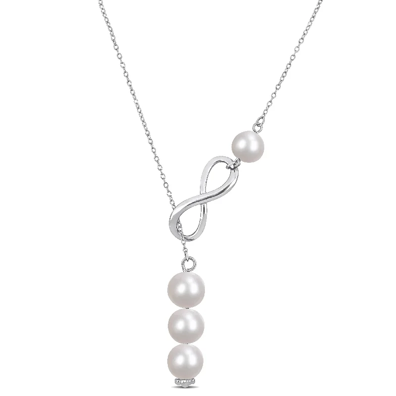 gemstone necklaces for special celebrations -Miadora Freshwater Cultured Pearl Infinity Drop Necklace in Sterling Silver (8-9mm)