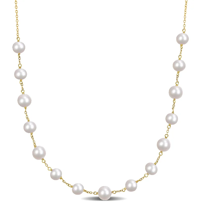 chunky gold chain necklaces for women -Miadora Freshwater Cultured Pearl Yard Necklace in 18k Gold Plated Sterling Silver (6.5-8.5mm)