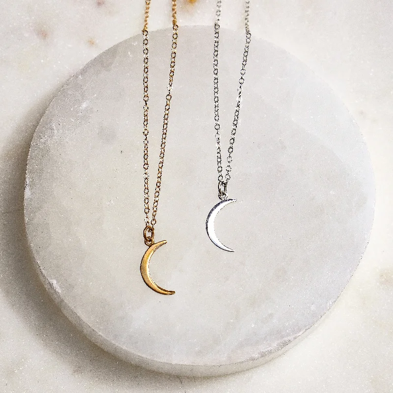 silver necklaces with gemstones -Mini Moon Pendant Necklace