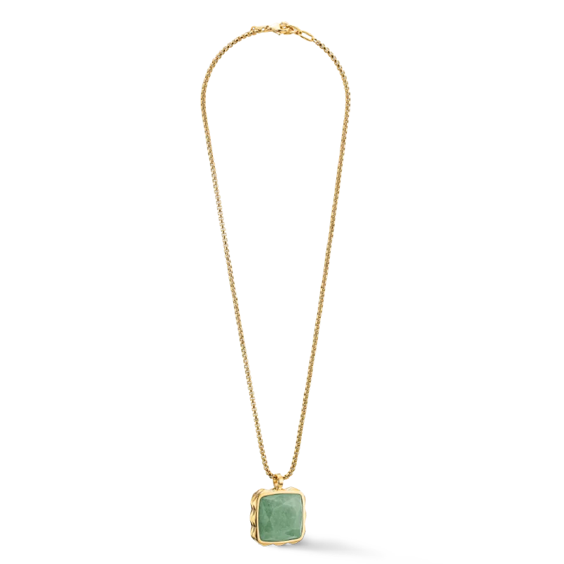 vintage charm necklaces -Necklace Amulet Spikes Square Aventurine gold-green