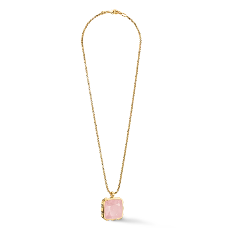 men's designer gold necklaces -Necklace Amulet Spikes Square Rose Quartz gold-pink