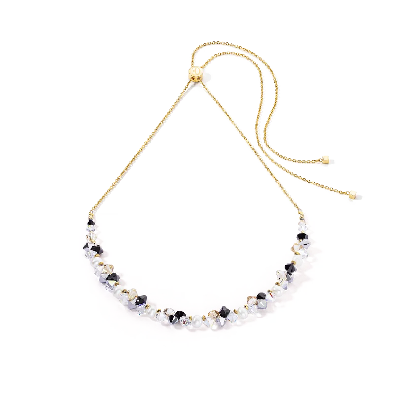 elegant gold necklaces with gemstones -Necklace Dancing Crystals & Pearls silver-black