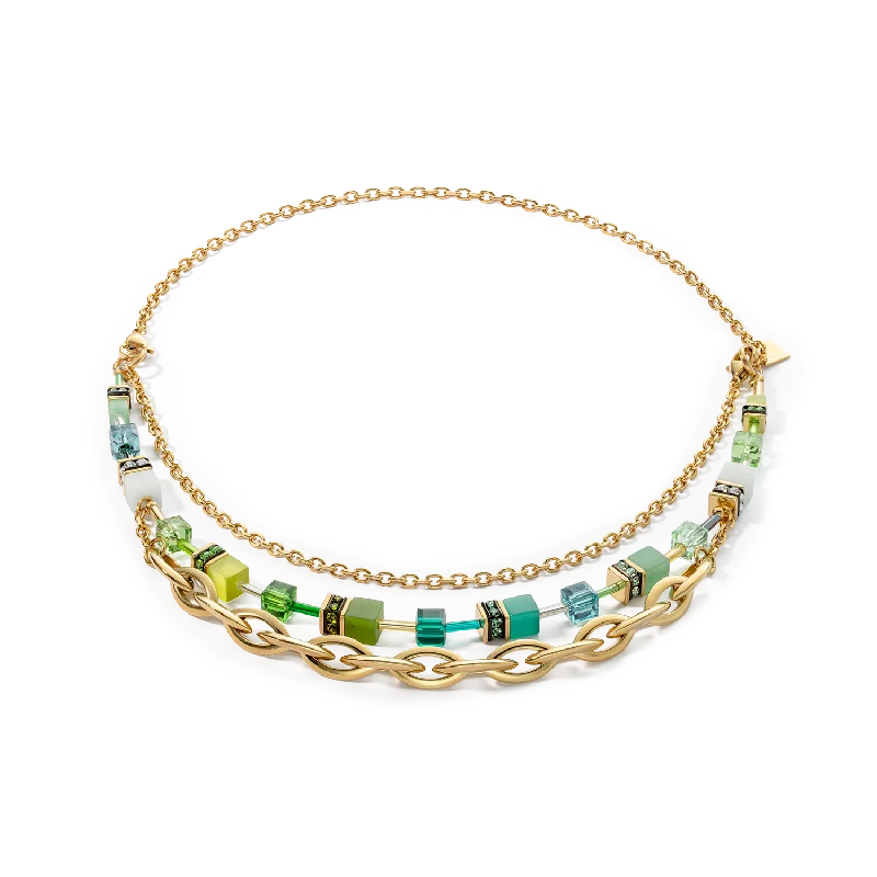 unique necklaces with precious gemstones -Necklace GeoCUBE® Festive Layer gold-green