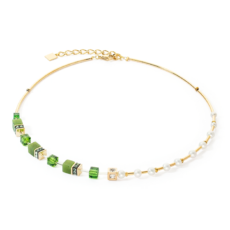 minimalist necklaces for weddings -Necklace GeoCUBE® Fusion Precious Pearl Mix gold-green