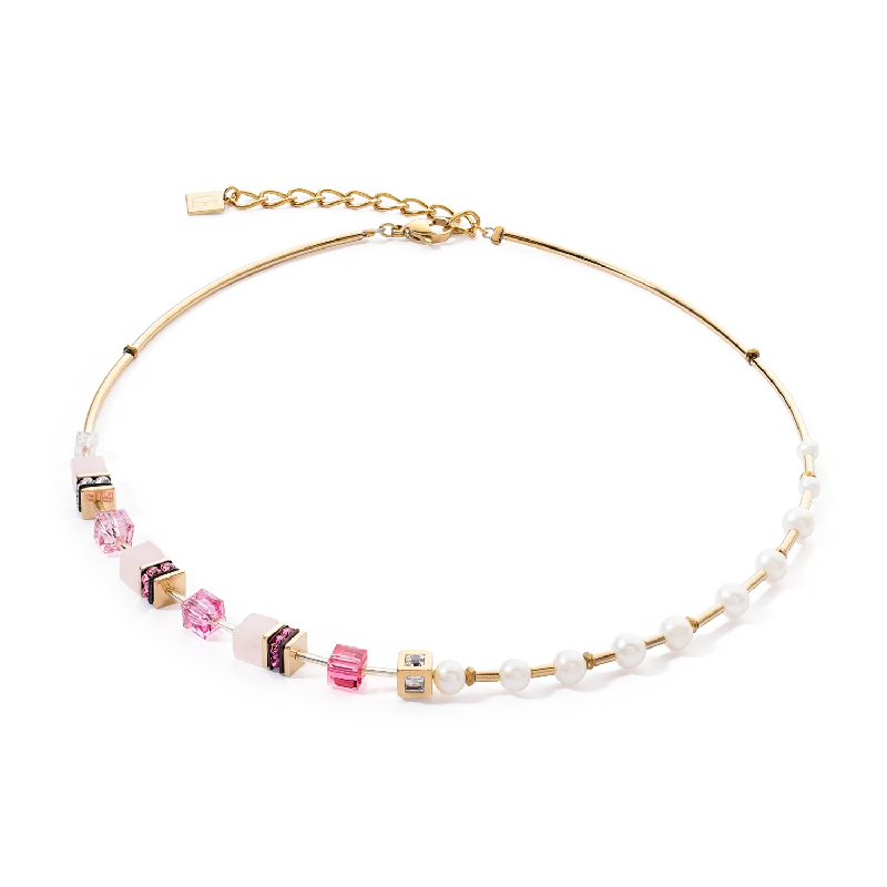 luxury custom necklaces -Necklace GeoCUBE® Fusion Precious Pearl Mix gold-pink