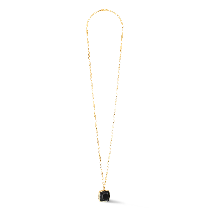 designer gemstone necklaces -Necklace OE Amulet Square Onyx gold-black