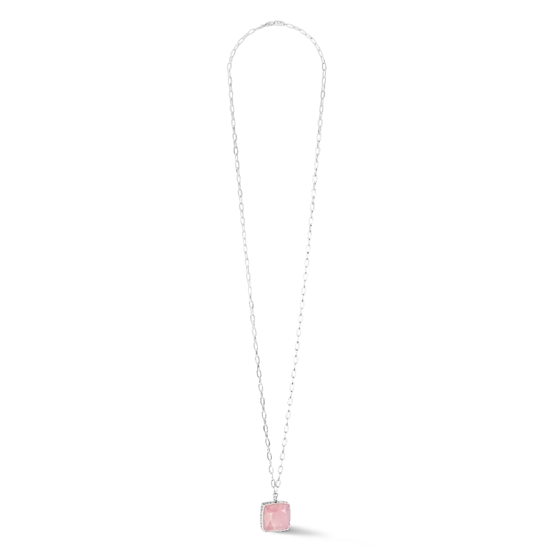 simple gold necklaces with charms -Necklace OE Amulet Square Rose Quartz silver-pink