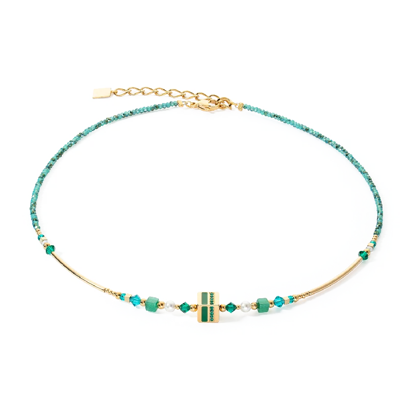 affordable gold necklaces with pendants -Necklace Square Stripes gold-green