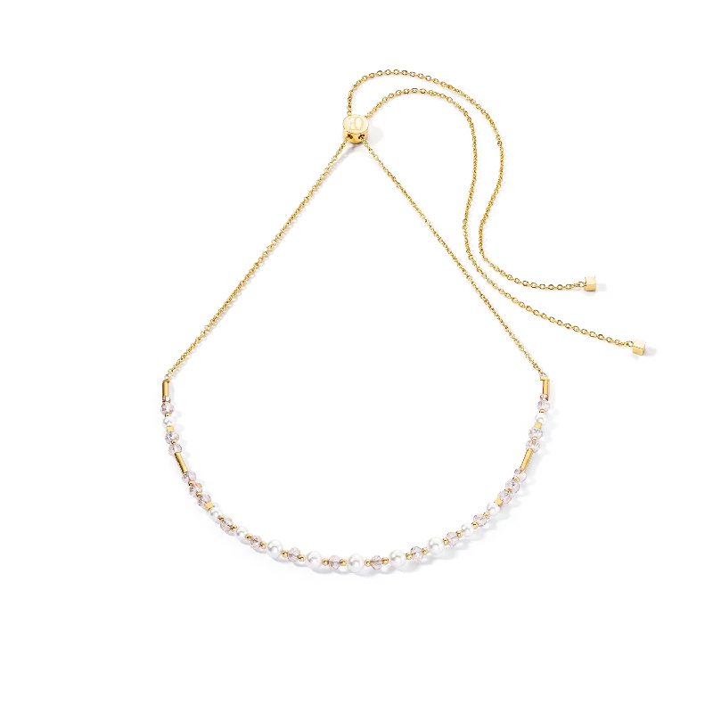 stylish silver necklaces for women -Princess Pearls Chain necklace gold-white