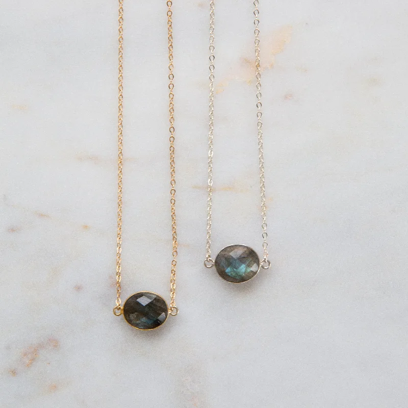 matching necklaces with initials -Labradorite Bezel Necklace