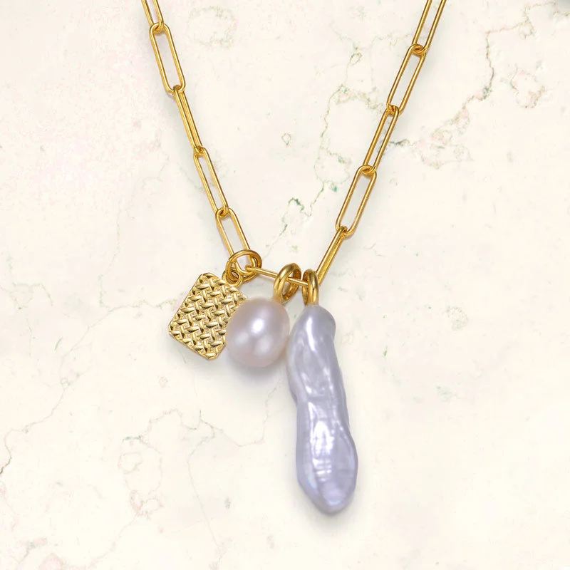 customized silver heart necklaces -Sable Delphine Pearl Golden Link Necklace