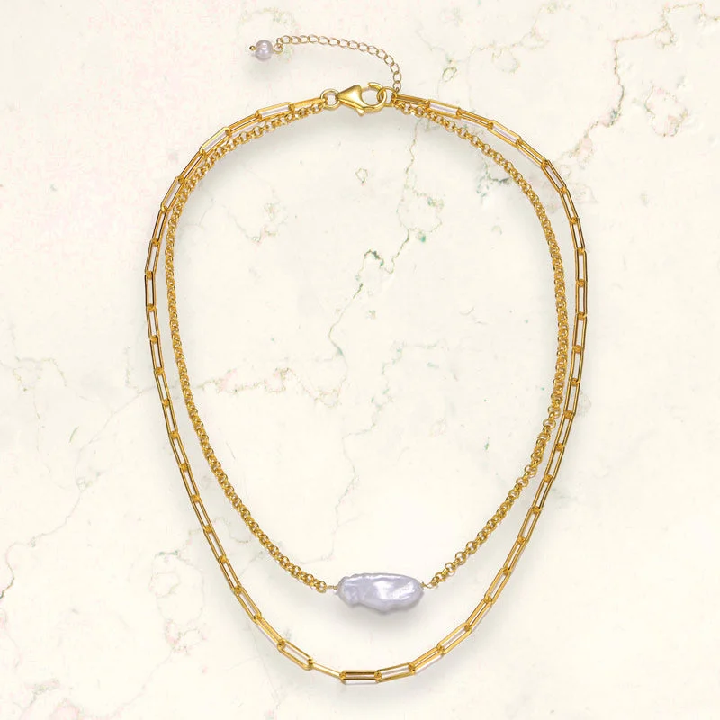 gemstone necklaces with silver pendants -Sable Pearl Golden Layered Link Necklace