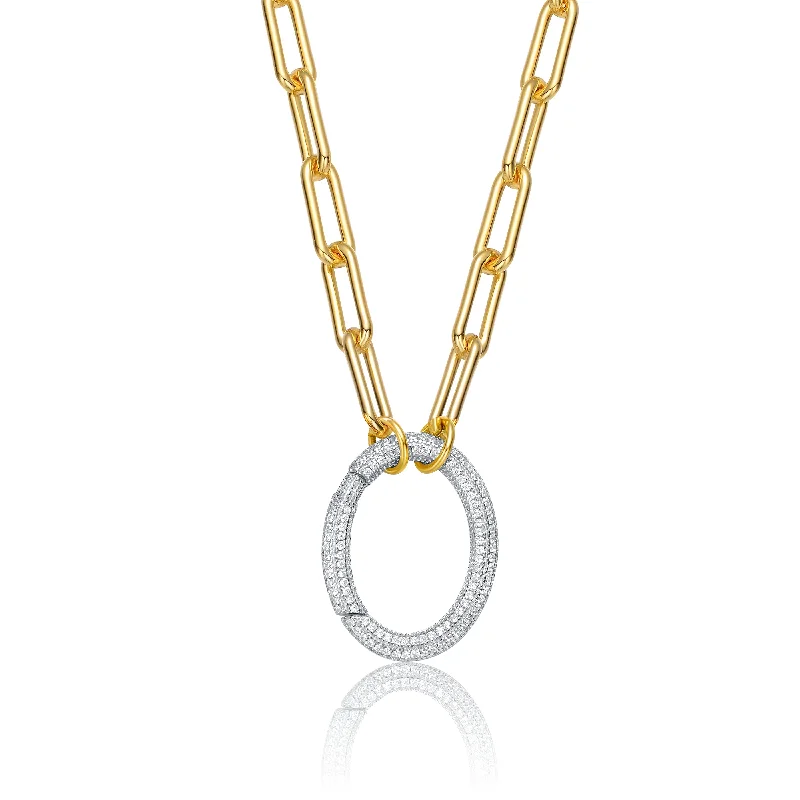 wedding necklaces with diamonds -Pompidou Dual Golden Link and CZ Oval Necklace