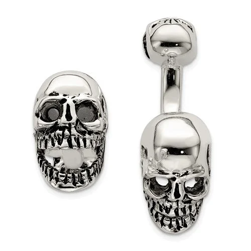 custom-made diamond necklaces -Sterling Silver Antiqued Moveable Skull Cuff Links