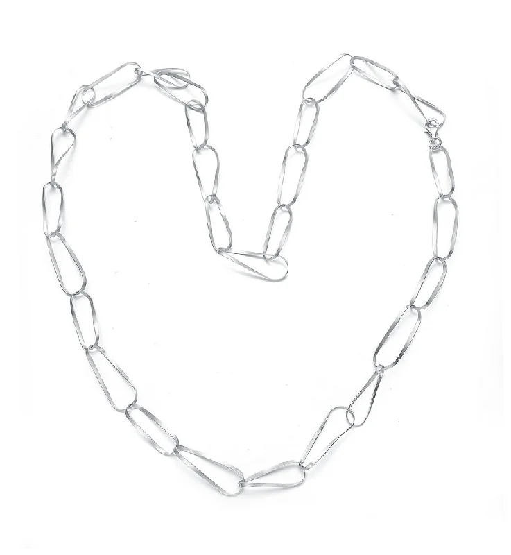 trendy silver pendants with diamonds -Sterling Silver Brushed Rhodium Plated Link Necklace