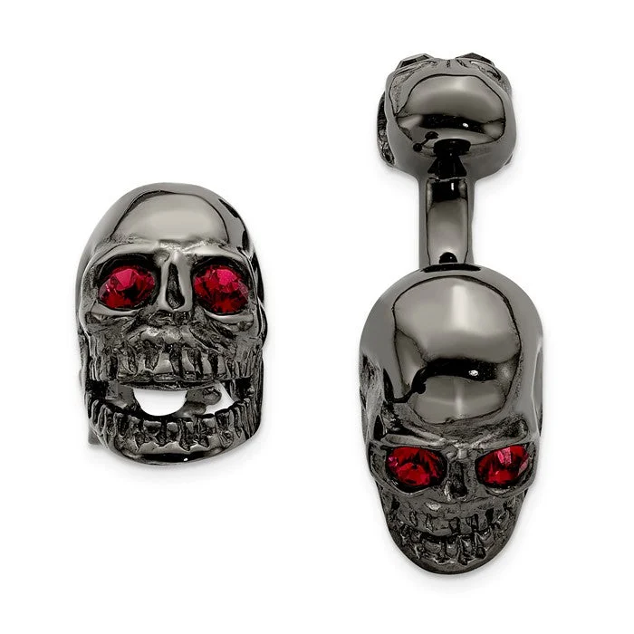 luxurious gold necklaces -Sterling Silver Black Ruthenium Plated Red Swarovski Skull Cuff Links