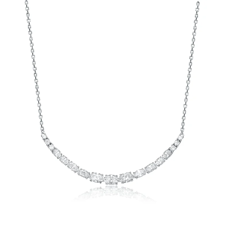 classic gold pendant necklaces -Sterling Silver White Gold Plated with 1.96ct Lab Created Moissanite Curved Bar Necklace