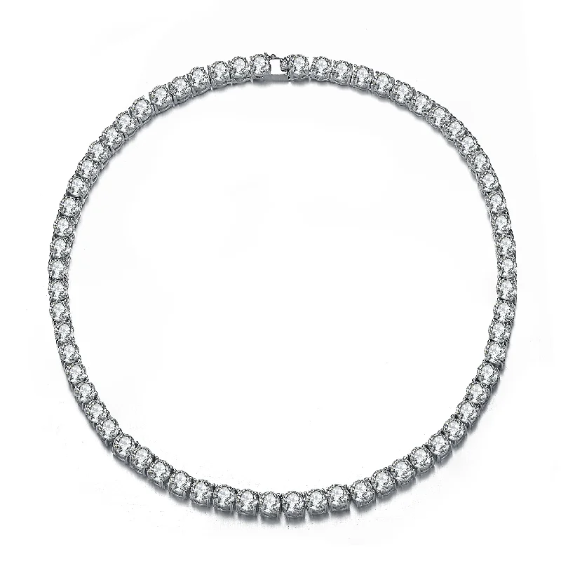 gold necklaces with charms -Sterling Silver with Cubic Zirconia Eternity Circle Link Tennis Necklace