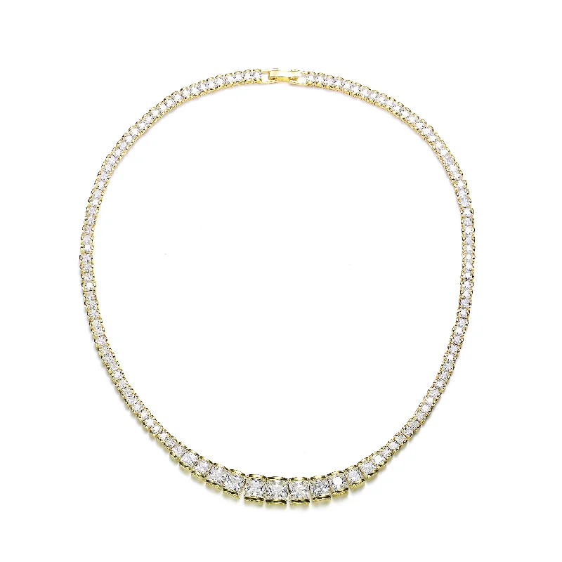 beautiful diamond necklaces for women -Sterling Silver with Gold Plated and Clear Cubic Zirconia Tennis Necklace